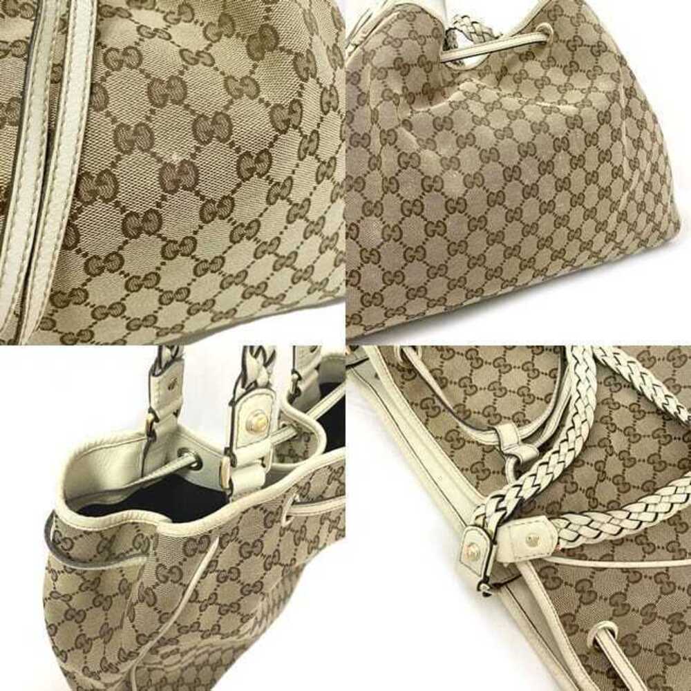 Gucci Brown Bamboo Beige over Bag GG Tote Shoulder Woven Business All Tassel - Picture 9 of 10